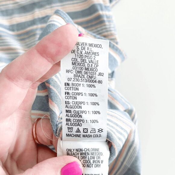 Quiksilver Mens Regular Button Down Shirt Short Sleeve Stripes Peach Blue Large - Picture 3 of 7